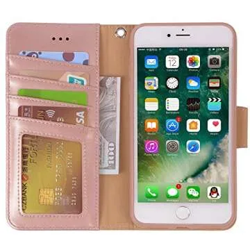 Arae Case for iPhone 7 Plus/iPhone 8 Plus, Premium PU Leather Wallet Case with Kickstand and Flip Cover for iPhone 7 Plus (2016) / iPhone 8 Plus (2017) 5.5 inch, Rose Gold