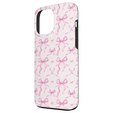 Stylish iPhone 13 Pro Max Case with Pink Ribbons and Bows
