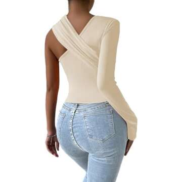 SOFIA'S CHOICE Women's Rib Knit Crop Top Long Sleeve Drawstring Front Shirt Blouse Beige Small