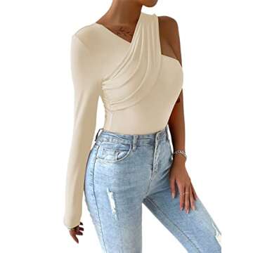 SOFIA'S CHOICE Women's Rib Knit Crop Top Long Sleeve Drawstring Front Shirt Blouse Beige Small
