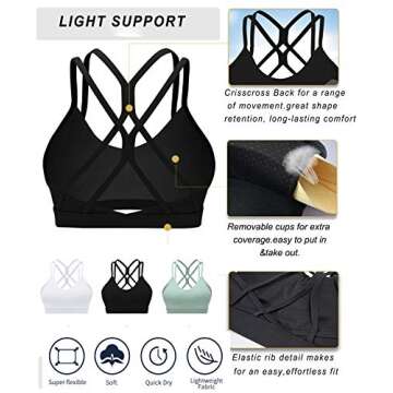RUNNING GIRL Strappy Sports Bra for Women Sexy Crisscross Back Light Support Yoga Bra with Removable Cups