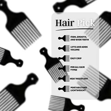 Vakly Plastic Hair Pick Comb - Wide Tooth Afro Lifts, Pack of 10 Combs - 5.25 Inch - for Hair Styling, Lifting, Detangling, Adding Volume for Long Curly and Thick Hair, Wigs and Beards for Men & Women