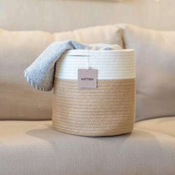 voten Storage Cubes Baskets Bins Organizer 11x11x11'' Fit 12x12''Cube Bookcases Shelves,Durable Woven Cotton Storage Basket for Organizing,Round 3Pack Off White/Camel