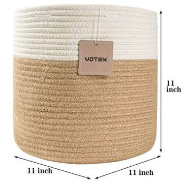 voten Storage Cubes Baskets Bins Organizer 11x11x11'' Fit 12x12''Cube Bookcases Shelves,Durable Woven Cotton Storage Basket for Organizing,Round 3Pack Off White/Camel