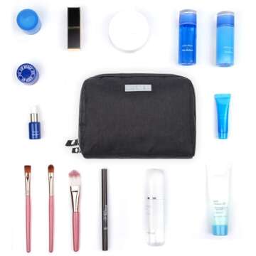 Narwey Small Makeup Bag for Purse Mini Cosmetic Bag Travel Makeup Pouch Zipper Pouch Cute Make up Bags with Compartments for Women (Small, Black)