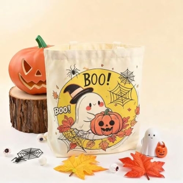Sanchlor 13.8" Large Halloween Tote Bag (Pumpkin with Ghost) - The Ultimate Trick-or-Treat Companion