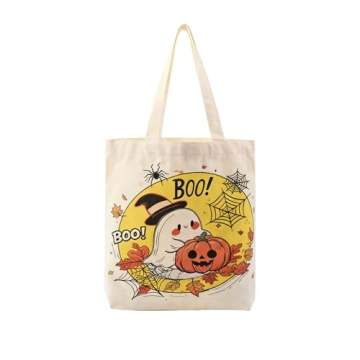Sanchlor Large Canvas Halloween Tote Bag for Trick-or-Treating