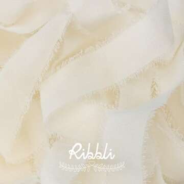 Ribbli Ivory Ribbon 1 Inch x 3 Rolls Total 24 Yards Ivory Handmade Fringe Chiffon Silk Ribbon for Wr...