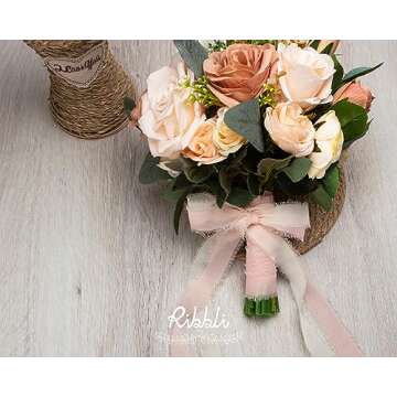 Ribbli Ivory Ribbon 1 Inch x 3 Rolls Total 24 Yards Ivory Handmade Fringe Chiffon Silk Ribbon for Wrapping Wedding Invitations Bridal Bouquets DIY Crafts Home Decor