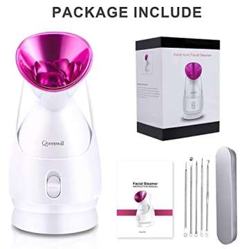 Facial Steamer Nano Ionic Face Steamer Skin Warm Mist Moisturizing Face Steamer Hot Mist Skin Moisturizing Opening Skin Pores Removing Blackhead Home SPA with Free 5 PCS Blackhead Extractor Kit