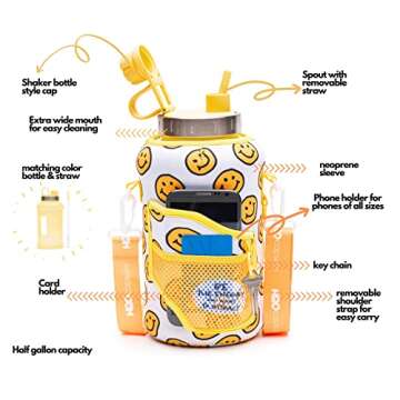 H2O Capsule 2.2L Half Gallon Wide Mouth Water Bottle with Storage Sleeve and Removable Straw - Hydra...