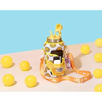 H2O Capsule 2.2L Half Gallon Wide Mouth Water Bottle with Storage Sleeve and Removable Straw - Hydration Tracker Jug with Measurements Marked – Shatterproof BPA-Free, (Happy Day)