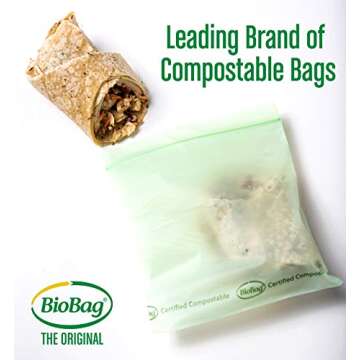 BioBag 100% Certified Compostable Resealable Sandwich Bags, 25 Count, Perfect for Lunches, Snacks, and On The Go Green