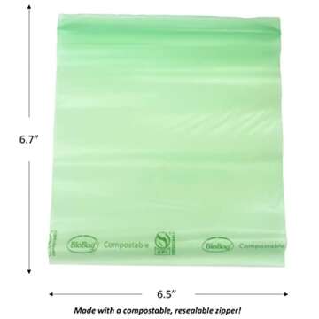 BioBag 100% Certified Compostable Resealable Sandwich Bags, 25 Count, Perfect for Lunches, Snacks, and On The Go Green