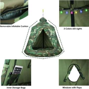 AthLike X-Shaped Hanging Tree Tent w/Swing Chair,Hammock Chair Stand Canopy w/Steel Frame,Indoor Outdoor Egg Basket Patio Seat w/Adjustable Solid Stand,Bedroom Porch Balcony Garden 330lb (Camouflage)
