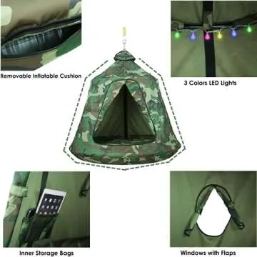 AthLike X-Shaped Hanging Tree Tent w/Swing Chair,Hammock Chair Stand Canopy w/Steel Frame,Indoor Outdoor Egg Basket Patio Seat w/Adjustable Solid Stand,Bedroom Porch Balcony Garden 330lb (Camouflage)