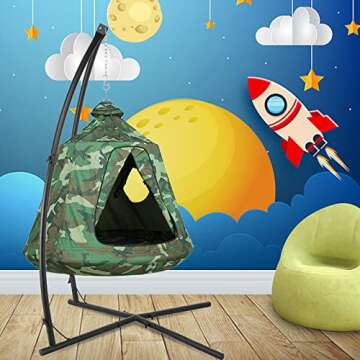 AthLike X-Shaped Hanging Tree Tent w/Swing Chair,Hammock Chair Stand Canopy w/Steel Frame,Indoor Outdoor Egg Basket Patio Seat w/Adjustable Solid Stand,Bedroom Porch Balcony Garden 330lb (Camouflage)