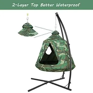 AthLike X-Shaped Hanging Tree Tent w/Swing Chair,Hammock Chair Stand Canopy w/Steel Frame,Indoor Outdoor Egg Basket Patio Seat w/Adjustable Solid Stand,Bedroom Porch Balcony Garden 330lb (Camouflage)