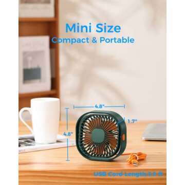 Compact USB Desk Fan with 3 Speed Settings for Home