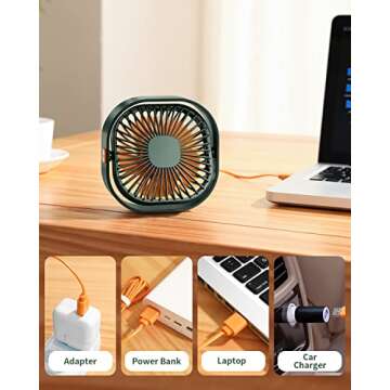 Compact USB Desk Fan with 3 Speed Settings for Home