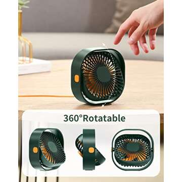 Compact USB Desk Fan with 3 Speed Settings for Home