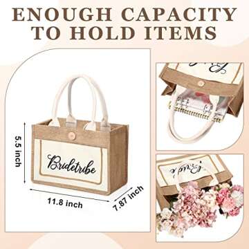 8 Pack Bride Tote Bag Bride Tribe Wedding Gift Bag Bride Beach Bag with Handles Bridal Jute Burlap T...