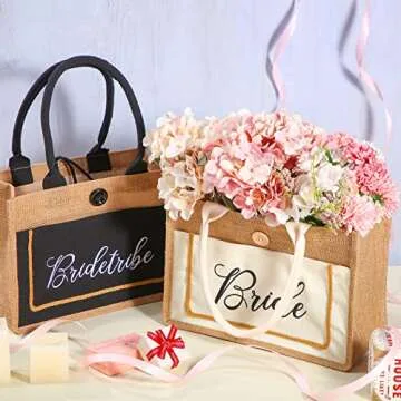 8 Pack Bride Tote Bag Bride Tribe Wedding Gift Bag Bride Beach Bag with Handles Bridal Jute Burlap Tote Bags Reusable Shopping Totes for Women Bridesmaids Bachelorette Party Engagement Newlywed