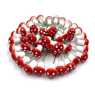 Aliotech 50 Pieces Mini Mushroom Miniatures Artificial Garden Fairy Bonsai Plant Pot Resin Craft Dec...