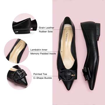 C.Paravano Women's Flats - Pointed Toe Flats Leather Flats Dressy Shoes Ballet Flats Comfortable Slip on Flats for Women Work,Daily