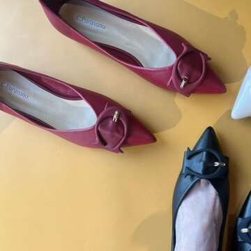 C.Paravano Women's Flats - Pointed Toe Flats Leather Flats Dressy Shoes Ballet Flats Comfortable Slip on Flats for Women Work,Daily