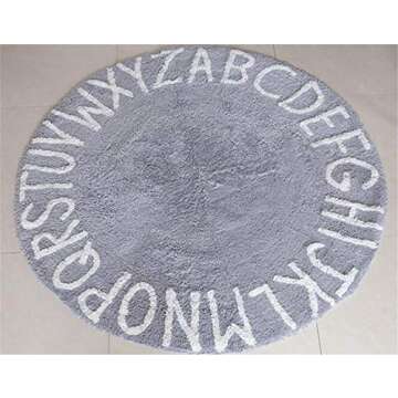 ABC Nursery Rugs Round Kids Rug Circle Alphabet Rug Kids Play Mat for Infants Boys Girls Soft Cotton...