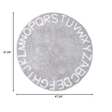 ABC Nursery Rugs Round Kids Rug Circle Alphabet Rug Kids Play Mat for Infants Boys Girls Soft Cotton Carpet Educational Area Rug 47inch (Gray)