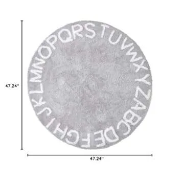 ABC Nursery Rugs Round Kids Rug Circle Alphabet Rug Kids Play Mat for Infants Boys Girls Soft Cotton Carpet Educational Area Rug 47inch (Gray)