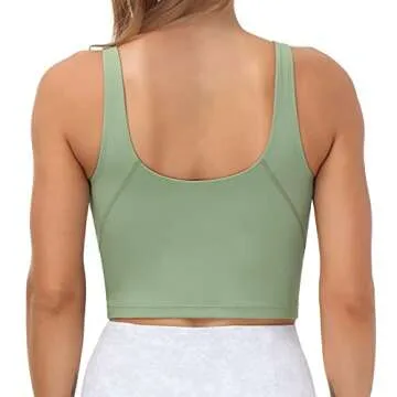 Women’s Longline Sports Bra Wirefree Padded Medium Support Yoga Bras Gym Running Workout Tank Tops (Light Green, Large, l)