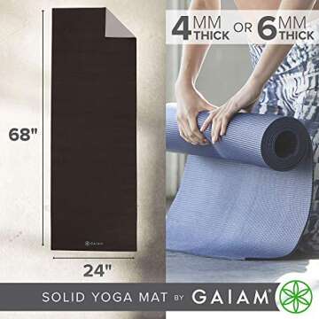 Gaiam Yoga Mat Premium Solid Color Reversible Non Slip Exercise & Fitness Mat for All Types of Yoga, Pilates & Floor Workouts, Granite Storm, 6mm, 68"L x 24"W x 6mm Thick