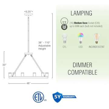 Kira Home Jericho 48" Large Farmhouse Wagon Wheel Chandelier, Large Foyer Chandelier w/Textured Black + Warm Oak Wood Finish