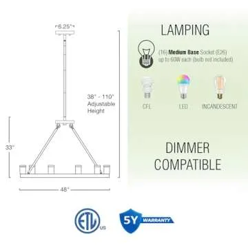 Kira Home Jericho 48" Large Farmhouse Wagon Wheel Chandelier, Large Foyer Chandelier w/Textured Black + Warm Oak Wood Finish
