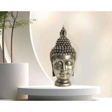AMOIENSIS Buddha Head Statue Zen Decor - 11 Inch Antique Golden Sculpture