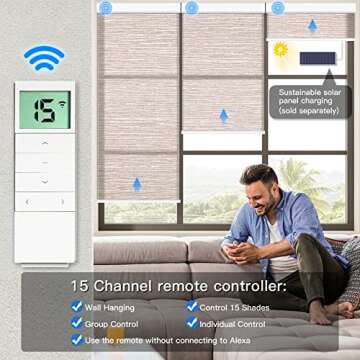 Tokblind Motorized Light Filtering Roller Shades - Customizable Smart Blinds with Remote Control