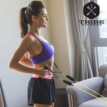 TRIBE Single Resistance Bands Set, Exercise Bands, Workout Bands with Fitness Band, Handles, Door Anchor & eBook for Resistance Training, Physical Therapy, Gym & Home Workout Gear. One Single Band Set