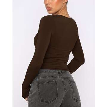 AKEWEI 2 Pack Tight Long Sleeve Shirts for Women Trendy Going Out Cropped Tops College Cotton Thermal Basic Y2k Tee Shirt (Black&Dark Brown, S)
