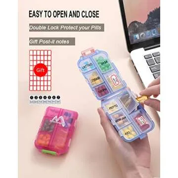 Travel Pill Organizer 10 Compartments Portable Case