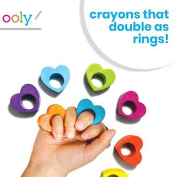 Ooly Heart Ring Chunky Finger Crayons for Toddlers and Little Hands Set of 12, Non-Toxic Heart Shaped Easy to Hold Crayons for Young Kids, No Rolling Crayon