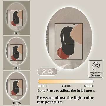 BuLife 32 X 24 Inch Oval Backlit LED Bathroom Mirror Anti-Fog 3 Colors Light Dimmable Wall Mounted Lighted Bathroom Vanity Mirror Smart Makeup Mirror with Touch Switch