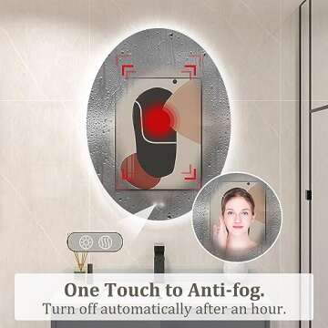 BuLife 32 X 24 Inch Oval Backlit LED Bathroom Mirror Anti-Fog 3 Colors Light Dimmable Wall Mounted Lighted Bathroom Vanity Mirror Smart Makeup Mirror with Touch Switch