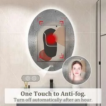BuLife 32 X 24 Inch Oval Backlit LED Bathroom Mirror Anti-Fog 3 Colors Light Dimmable Wall Mounted Lighted Bathroom Vanity Mirror Smart Makeup Mirror with Touch Switch