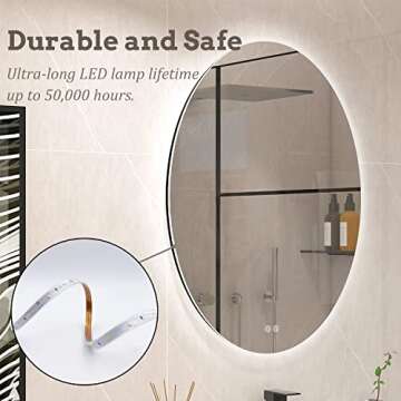 BuLife 32 X 24 Inch Oval Backlit LED Bathroom Mirror Anti-Fog 3 Colors Light Dimmable Wall Mounted Lighted Bathroom Vanity Mirror Smart Makeup Mirror with Touch Switch