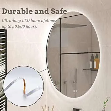 BuLife 32 X 24 Inch Oval Backlit LED Bathroom Mirror Anti-Fog 3 Colors Light Dimmable Wall Mounted Lighted Bathroom Vanity Mirror Smart Makeup Mirror with Touch Switch