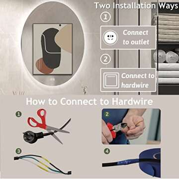 BuLife 32 X 24 Inch Oval Backlit LED Bathroom Mirror Anti-Fog 3 Colors Light Dimmable Wall Mounted Lighted Bathroom Vanity Mirror Smart Makeup Mirror with Touch Switch