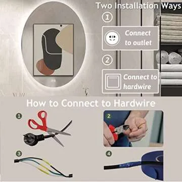 BuLife 32 X 24 Inch Oval Backlit LED Bathroom Mirror Anti-Fog 3 Colors Light Dimmable Wall Mounted Lighted Bathroom Vanity Mirror Smart Makeup Mirror with Touch Switch